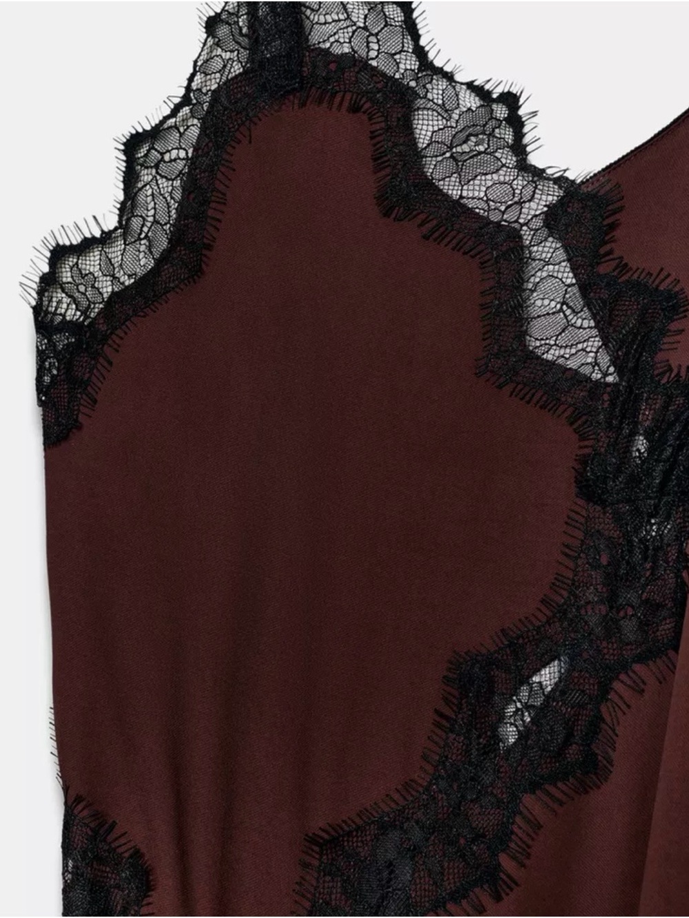 Zara Lace Trim Asymmetric Cami Dress Brown Black Size M NWT Viscose - Picture 7 of 8